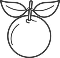 An orange with leaves on it is shown in a line drawing vector