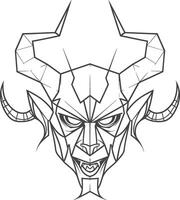 A drawing of a demon head with horns vector
