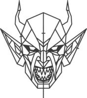 A drawing of a demon head with horns and horns vector