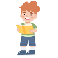 Illustration of a little boy standing and reading a book png