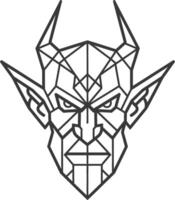 A black and white drawing of a devil head vector