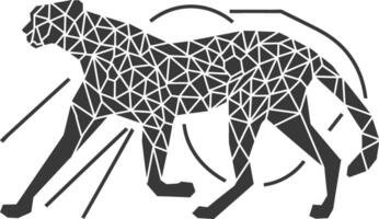 A black and white cheetah is shown in a geometric pattern vector
