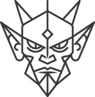A black and white drawing of a demon head vector