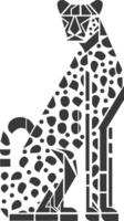 A black and white cheetah is shown in a geometric pattern vector