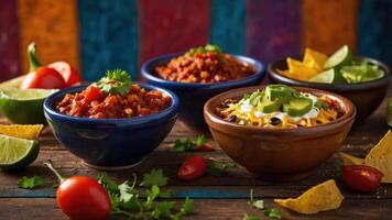 A vibrant display of various dips and snacks, perfect for a festive gathering. photo