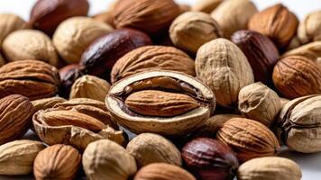 A variety of nuts displayed together, showcasing different shapes and textures. photo