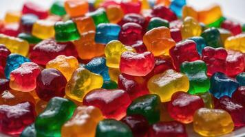 A colorful assortment of gummy candies in various shapes and sizes. photo