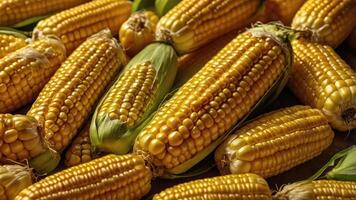 A close-up view of fresh, yellow corn on the cob, showcasing its natural texture and color. photo