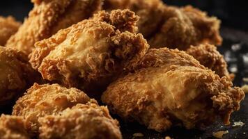 A close-up of crispy, golden fried chicken pieces, showcasing their texture and appetizing appeal. photo
