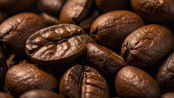 Close-up of roasted coffee beans showcasing their rich texture and color. photo