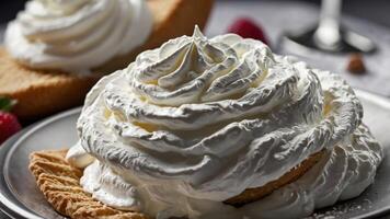 A delicious dessert featuring whipped cream atop a flaky pastry. photo