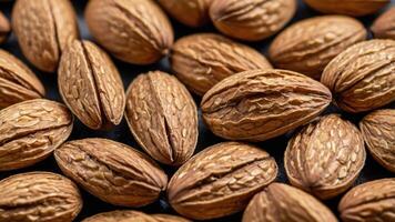 A close-up of brown, textured nuts or seeds arranged closely together. photo