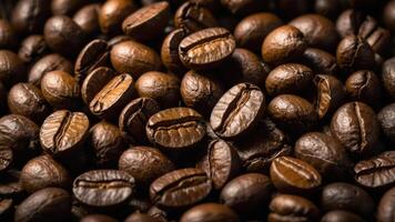 Close-up of roasted coffee beans showcasing their rich texture and color. photo