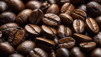 Close-up of roasted coffee beans showcasing their rich texture and color. photo