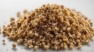 A close-up of cooked quinoa grains, showcasing their texture and color. photo