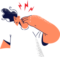 Man suffers from sharp pain in neck after long sedentary job needs trip to osteopath or masseur. Guy is experiencing problems with health of spine leading to pain in neck due to accident and injury png