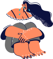 Upset woman sitting on floor crying feeling depressed after learning about boyfriend betrayal. Lonely girl crying and suffering from psychological problems need help of psychotherapist png