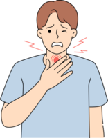 Sore throat in man infected with dangerous infection, causing coughing and destruction of immune system. Poor guy with sore throat needs antibiotics to fight virus and relieve discomfort png