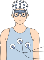 Health diagnostics for man connected to sensors of medical equipment for heart card and brain ecg. Guy undergoes routine diagnostics for early detection of dangerous diseases and preventive treatment png