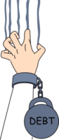 Hand of man with large distances is scratching wall trying to escape from bankruptcy, with heavy credit weight. Problem of debt and debt due to unsuccessful investments or real estate leasing png