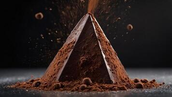 A pyramid of chocolate dust with cocoa powder scattered around, emphasizing indulgence. photo