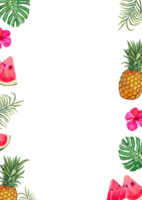 Frame of fruits and leaves in a summer beach concept. png