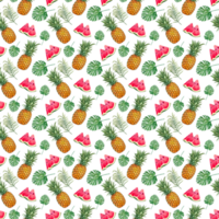 Seamless pattern of watermelons and pineapples with a tropical summer theme. png