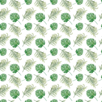 Seamless pattern of monstera and palm leaves with a summer vibe. png