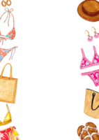 Frame of bikini sandals and hat for the beach png