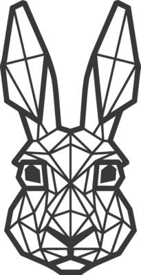A black and white drawing of a rabbit head