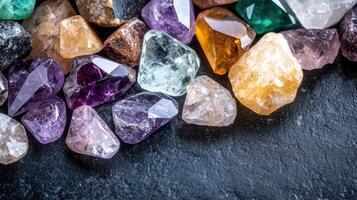 Assortment of colorful gemstones and crystals photo