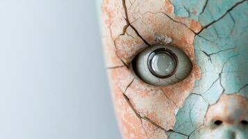 Cracked concrete wall with glass eye photo
