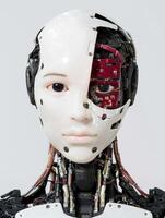 Futuristic robot head with exposed circuits photo