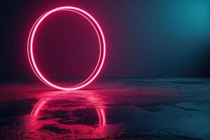 Glowing neon circle on beach at night photo