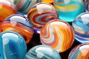 Vibrant glass marbles with swirling patterns photo
