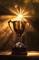glowing trophy award with sunburst effect photo