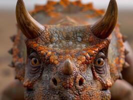 Detailed close up of a horned reptile photo