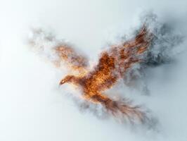 Mythical fiery phoenix bird emerging from smoke photo