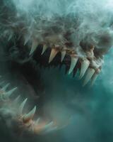 Ferocious monster teeth emerging from the mist photo