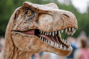 Realistic dinosaur model with open mouth and sharp teeth photo