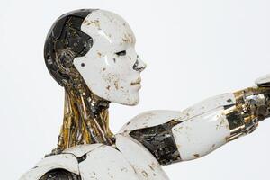 Damaged robotic figure with exposed inner mechanisms photo