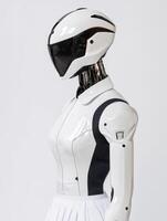 Futuristic robot with helmet and white uniform photo