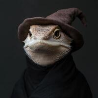 Mysterious reptile in dark costume photo