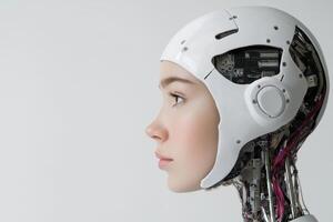 close up of a robotic face with visible circuits photo