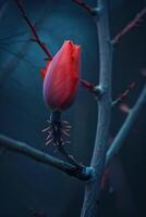 Vibrant red tulip bud with thorns photo