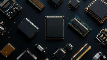 Close up of computer circuit boards and electronic components photo