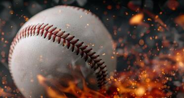 Close up of a baseball with sparks in the background photo
