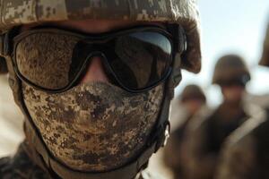 close up of military camouflage mask photo