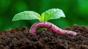 Close up of a young seedling emerging from the soil photo
