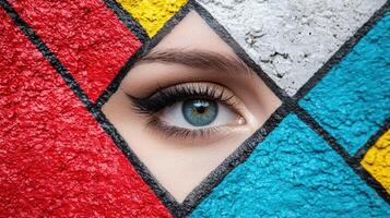 close up of a vibrant eye against a colorful abstract background photo
